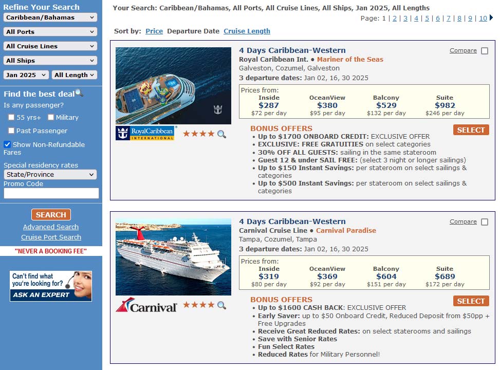 Cruise Search Results